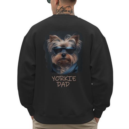 Yorkie Dad Cute Cool Dog In Sunglasses C Men's Sweatshirt Back Print - Father's Day Fun