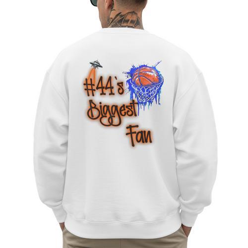 44 Biggest Fan Of Basketball Player Number 44 Dad Mom Men's Sweatshirt Back Print - Father's Day Fun