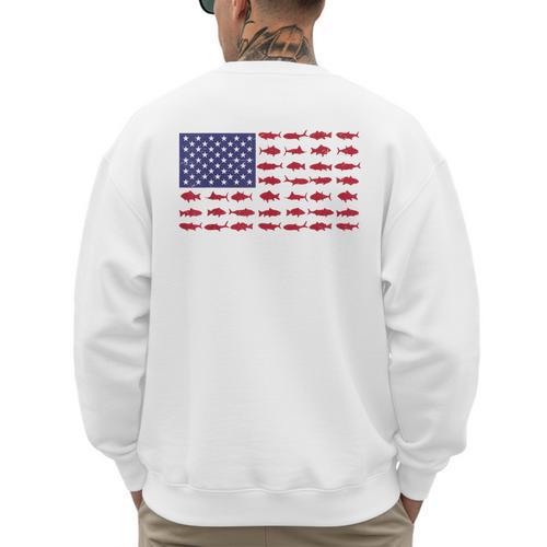 American Flag Fishing-Shirt Men Kids Bass Fish Dad Patriotic Men's Sweatshirt Back Print - Father's Day Fun