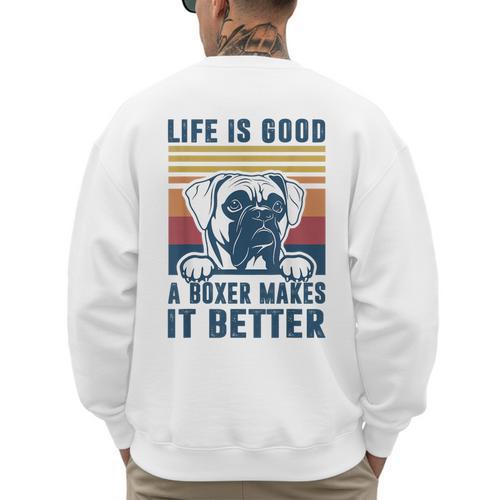 Boxer Dog For Men Women Boxer Dog Dad Mom Small Men's Sweatshirt Back Print - Father's Day Fun