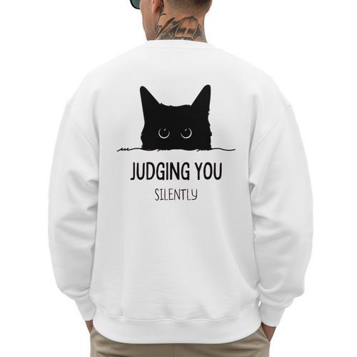 Cat Judging You Silently Cat Mom Dad Premium Tri-Blend Men's Sweatshirt Back Print - Father's Day Fun