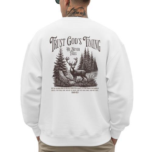 Christian Jesus Bible Verse Deer Elk Buck Hunting Dad Hunter Men's Sweatshirt Back Print - Father's Day Fun