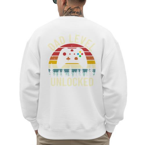 Cute Vintage Dad Level Unlocked Funny Gamer New Daddy Father Men's Sweatshirt Back Print - Father's Day Fun