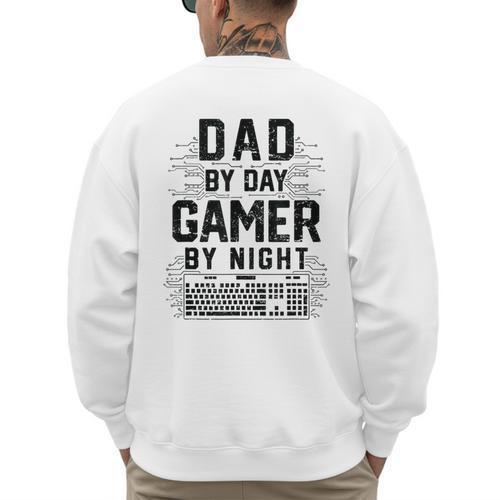 Dad By Day Gamer By Night Father's Day Gaming Men's Sweatshirt Back Print - Father's Day Fun