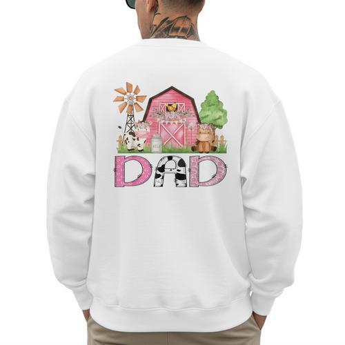 Dad Pink Farm Animal Birthday Kids Matching Family Men's Sweatshirt Back Print - Father's Day Fun