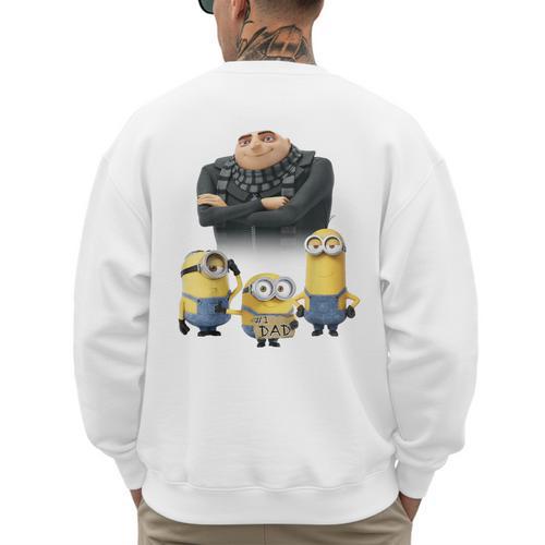 Despicable Me Minions Father's Day 1 Dad Cardboard Sign Men's Sweatshirt Back Print - Father's Day Fun