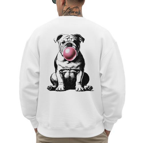 English Bulldog Bubble Gum Vintage Dog Mom Pet Dad Men's Sweatshirt Back Print - Father's Day Fun