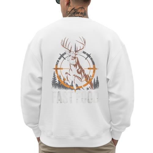 Fast Food Deer Hunting Hunter Dad Tail Buck Men's Sweatshirt Back Print - Father's Day Fun