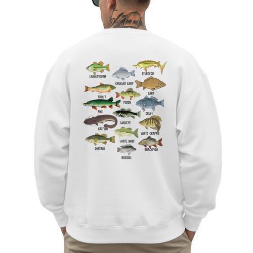 Fishing-Shirt Types Of Freshwater Bass Fish Dad Jokes Men's Sweatshirt Back Print - Father's Day Fun