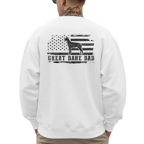Great Dane Dad Distressed American Flag Patriotic Dog Men's Sweatshirt Back Print - Father's Day Fun