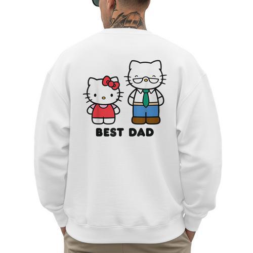 Hello Kitty Best Dad Fathers Day Small Men's Sweatshirt Back Print - Father's Day Fun
