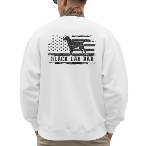 Lab Dad Distressed American Flag Patriotic Dog Men's Sweatshirt Back Print - Father's Day Fun