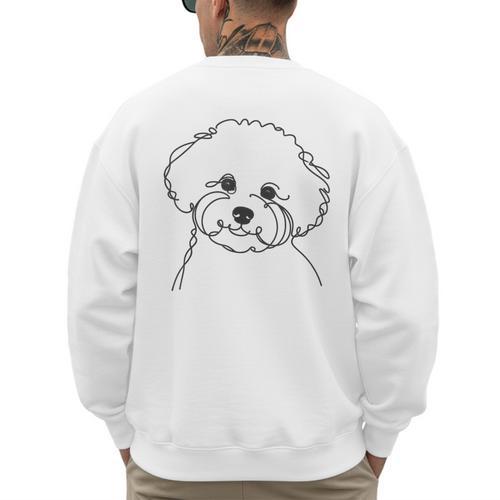 Line Art Dad Mom Dog Bichon Frise Men's Sweatshirt Back Print - Father's Day Fun