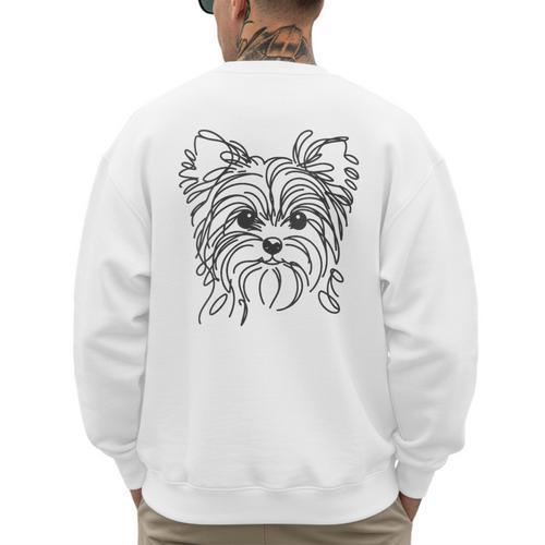 Line Art Dad Mom Dog Teecup Yorkie Men's Sweatshirt Back Print - Father's Day Fun