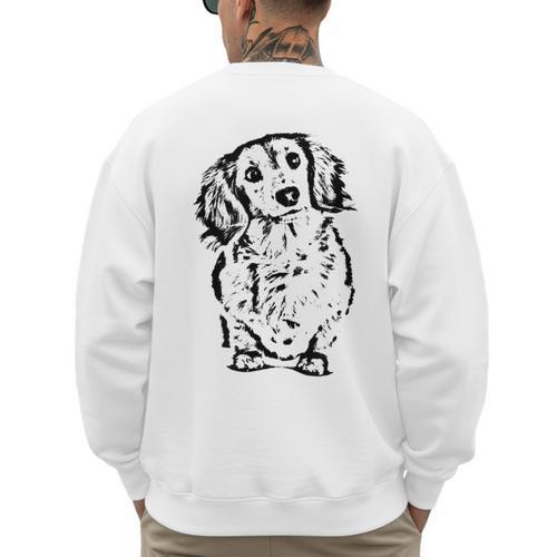 Long Hair Dachshund Lover Doxie Mom Dad Cute Wiener Dog Small Men's Sweatshirt Back Print - Father's Day Fun