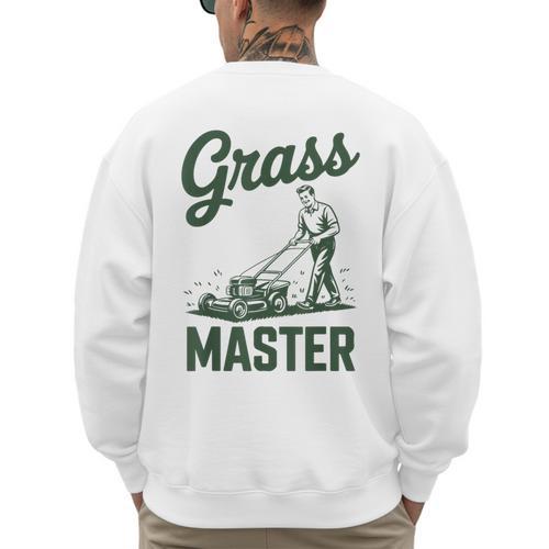 Push Lawn Mower Legend Grass Master Dad Mowing Men's Sweatshirt Back Print - Father's Day Fun