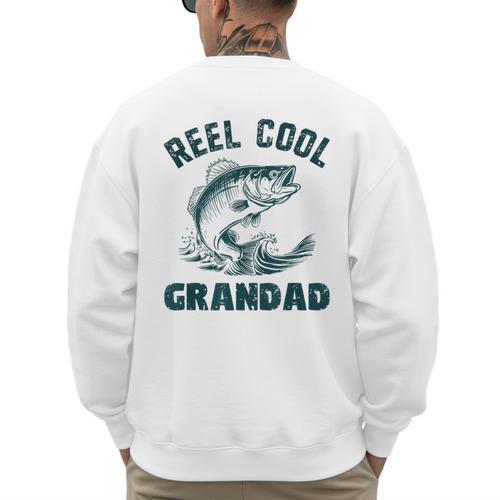 Reel Cool Grandad Fishing Grandpa Vintage Style Men's Sweatshirt Back Print - Father's Day Fun