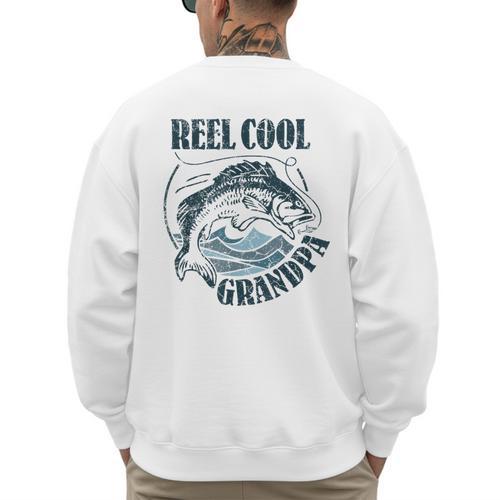 Reel Cool Grandpa Fishing Dad Father's Day Fisherman Men's Sweatshirt Back Print - Father's Day Fun