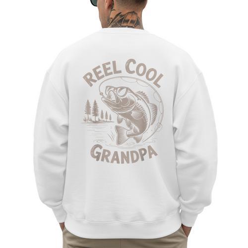 Reel Cool Great Grandpa Step Dad Fishing Father Day Men's Sweatshirt Back Print - Father's Day Fun