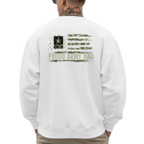 Vintage Proud Army Dad Camo American Flag Veteran Men's Sweatshirt Back Print - Father's Day Fun
