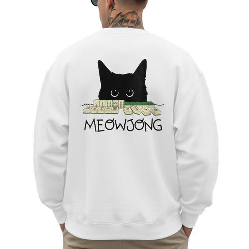 Women's Meowjong Cat Mahjong Chinese Game Cat Mom Dad Men's Sweatshirt Back Print - Father's Day Fun
