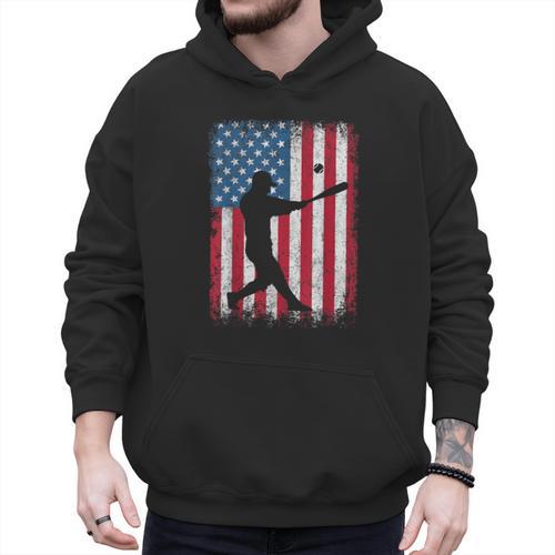 American Flag Vintage Baseball Flag Dad Mom Tee T-Shirt Men Hoodie - Father's Day Fun