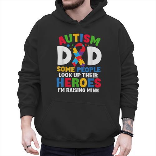 Autism Dad Puzzle Ribbon Proud Son Hero Autism Awareness Men Hoodie - Father's Day Fun