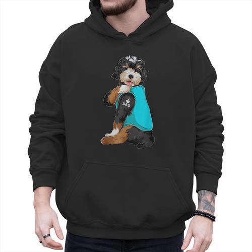 Bernedoodle I Love Dad Tattoo Apparel Dog Dad Dads Men Hoodie - Father's Day Fun