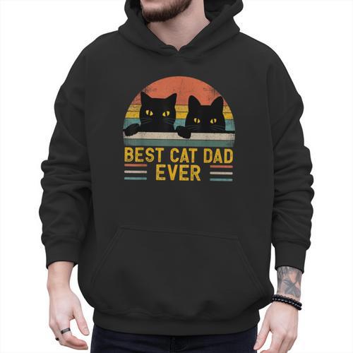 Best Cat Dad Ever Retro Style Cats Lover Men Hoodie - Father's Day Fun