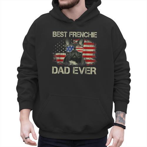 Best Frenchie Dad Ever Bulldog American Flag Men Hoodie - Father's Day Fun