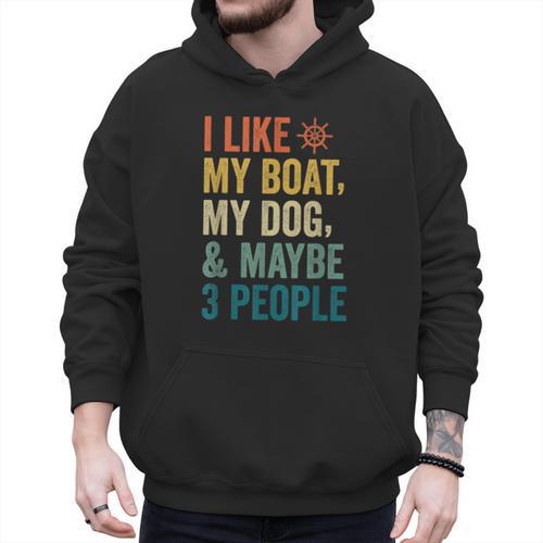 I Like My Boat Dog And Maybe 3 People Retro Sailor Dad Men Hoodie - Father's Day Fun