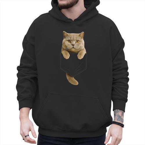British Shorthair Cat Pocket Cat Mom Cat Dad Cat Lover Men Hoodie - Father's Day Fun