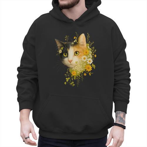 Calico Cat With Flowers For Mom Dad Women Men Kids Botanical Men Hoodie - Father's Day Fun