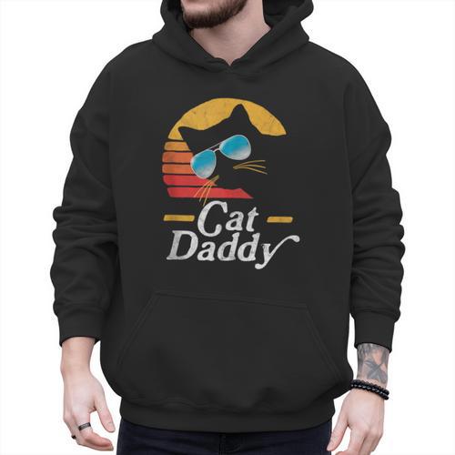Cat Daddy Vintage 80s Style Cat Retro Sunglasses Distressed Men Hoodie - Father's Day Fun