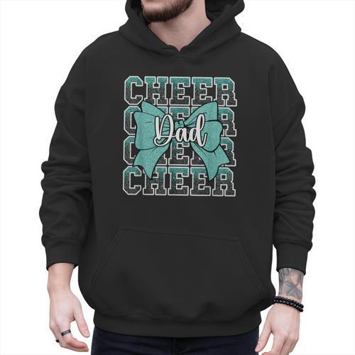 Cheer Dad Daddy Bow Sport Cheerleader Cheerleading Teal Blue Men Hoodie - Father's Day Fun