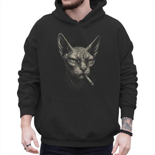Cigarette Smoking Sphynx Cat Meme Stupid For Dad Men Hoodie - Father's Day Fun