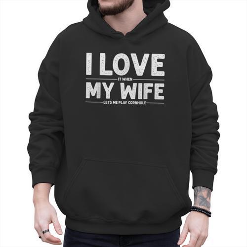 Cool Cornhole Art For Men Dad Love My Wife Husband Corn Hole Small Men Hoodie - Father's Day Fun