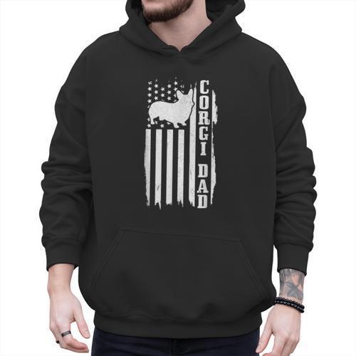 Corgi Dad Vintage American Flag Patriotic Corgi Dog Men Hoodie - Father's Day Fun