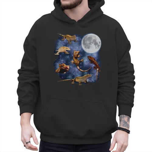 Crested Gecko Moon Retro Reptile Mom Dad Breeder Lover Men Hoodie - Father's Day Fun