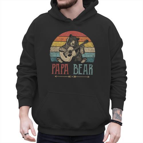 Cute Papa Bear Vintage Father's Day Retro Dad Guitar Men Hoodie - Father's Day Fun