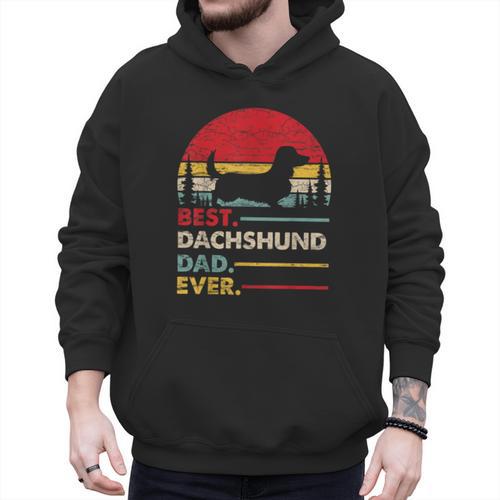 Dachshund Long Haired Best Dad Ever Dog Vintage Retro Men Hoodie - Father's Day Fun