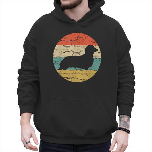 Dachshund Long Haired Dog Vintage Mom Dad Retro Men Hoodie - Father's Day Fun