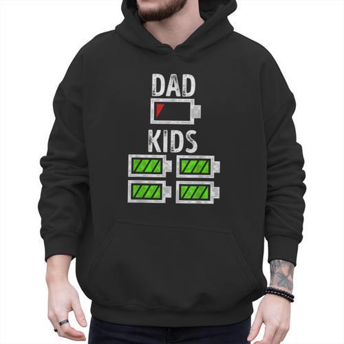 Dad Of Four Low Battery Father Of 4 Kids Dad Men Hoodie - Father's Day Fun