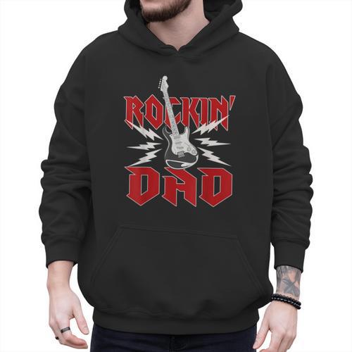 Dad Rockin One Birthday Family Matching Rock Guitar Men Hoodie - Father's Day Fun