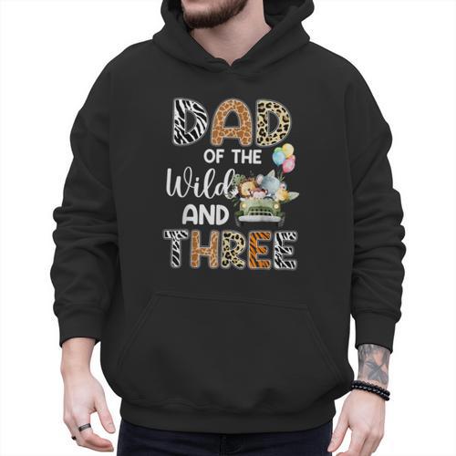 Dad Of The Wild And Three 3 Birthday Zoo Theme Safari Jungle Men Hoodie - Father's Day Fun