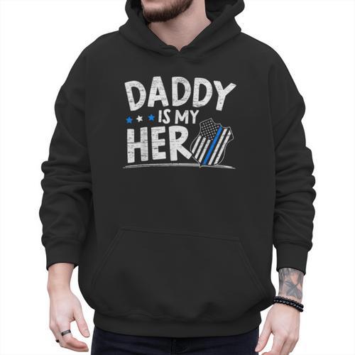 Daddy Is My Hero Kids Police Thin Blue Line Law Enforcement Small Men Hoodie - Father's Day Fun
