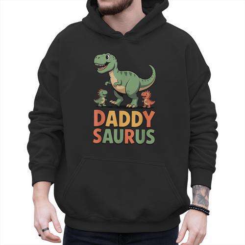 Daddy Saurus Dinosaur Dad Of Two Kids Dino Family Men Hoodie - Father's Day Fun