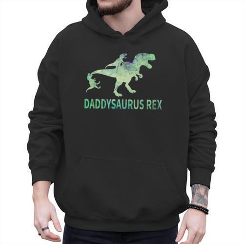Daddysaurus T Rex Dinosaur Daddy Saurus Dad 2 Two Kids Dino Men Hoodie - Father's Day Fun