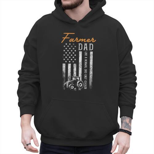 Farmer Dad Like A Normal Dad Only Cooler USA Flag Farming Men Hoodie - Father's Day Fun