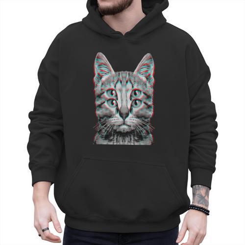 Glitch Weird Cat Kitten Optical Illusion Cat Mom Dad Men Hoodie - Father's Day Fun
